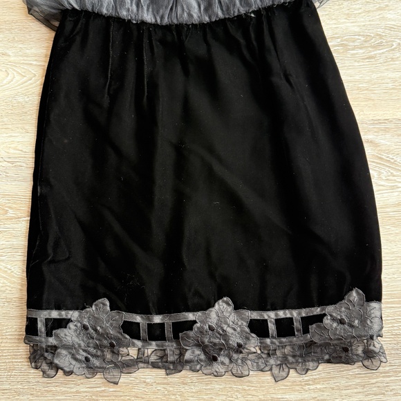 Absolutely Stunning and Unique Vintage Black Tulle Velvet and Lace Maxi Skirt - Picture 3 of 6
